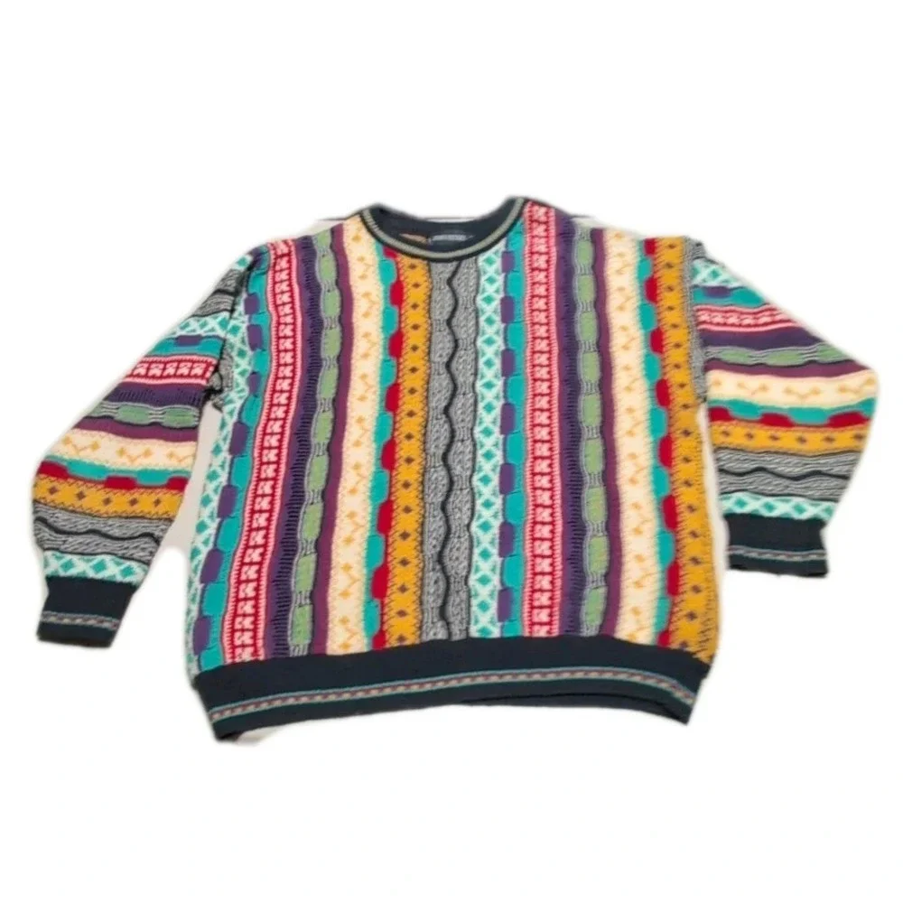 Vintage John Henry Sweater 3d Knit Coogi Style Men L  Notorious BIG Pullover